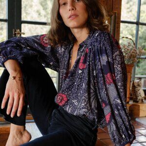 Natalie Martin 'Peacock Ink' 100% Silk Blouse XS